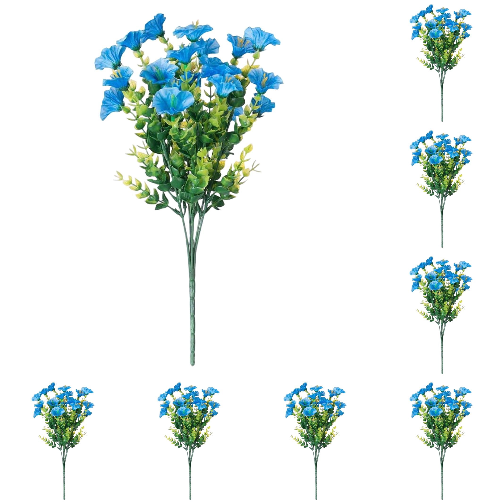 PPKVUFD Artificial Flowers for Outdoors Fake Plants Outside Decoration, 12 Bundles Silk Colorful Morning Glory with Eucalyptus UV Resistant Realistic Faux Flowers for Planter Porch Patio Yard Garden
