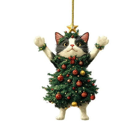 PPKVUFD Black Cat Christmas Ornaments Tree Acrylic 2 Side Printed Christmas Decor Personalized for Kitten Lovers New Year's Gift