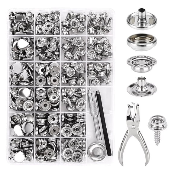 PPKVUFD Canvas Snap Kit, Marine Grade Stainless Steel Snaps, Screw Snaps, Boat Cover Snaps, Carpet Kit with Setting Tool 324PC