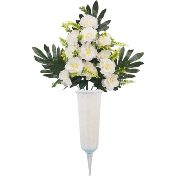 PPKVUFD Cemetery Flowers for Grave, Artificial 12 Heads Large Chrysanthemums with Cemetery Vase, Artificial Cemetery Flowers for Outdoor Grave Decorations