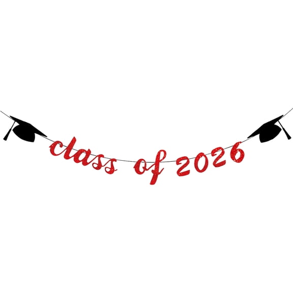 PPKVUFD Class of 2026 Graduation Banners Party Decorations, Red Glitter Graduation Banners Garland for Congratulation Graduations Party Supplies, Home, Car Decorations