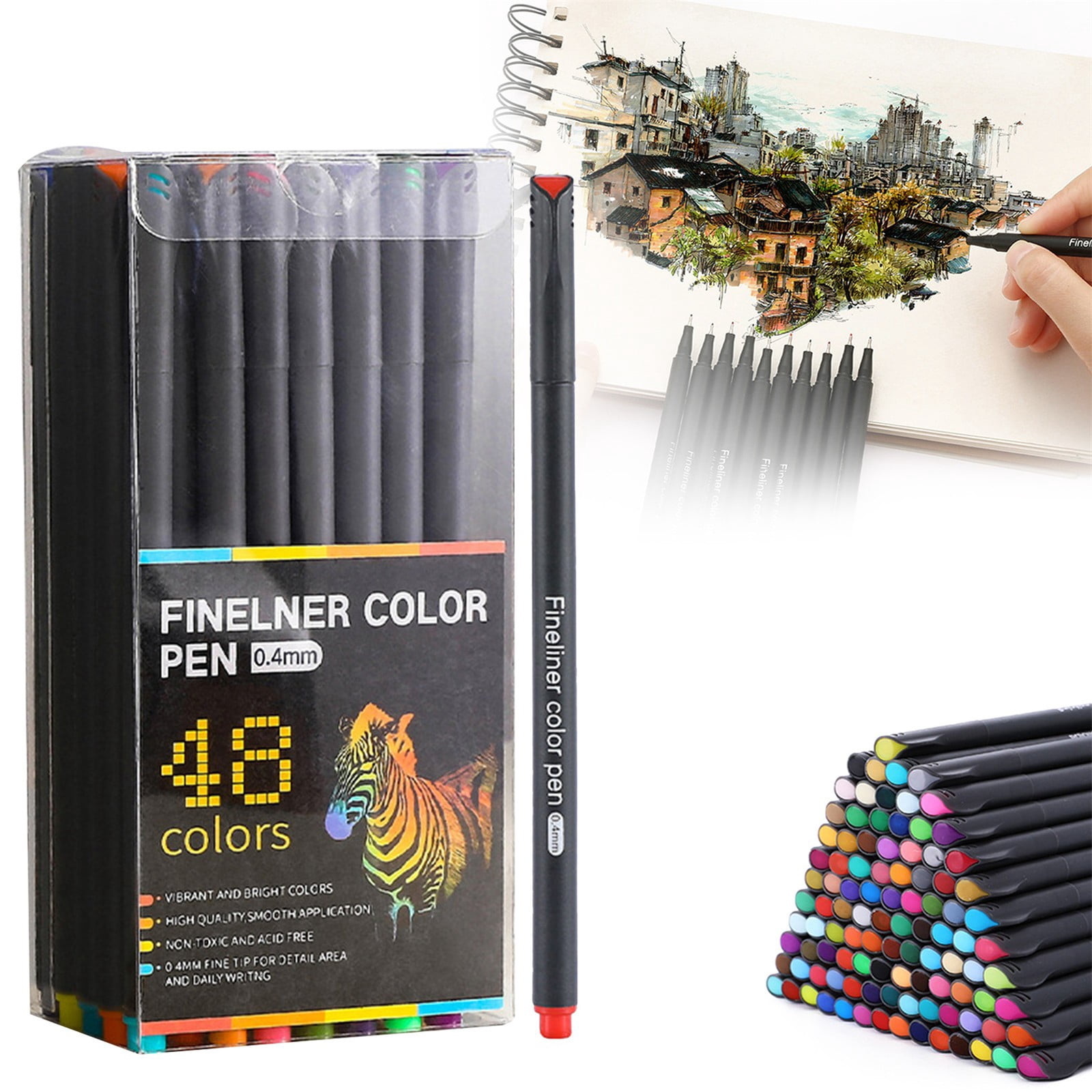 PPKVUFD Colored Fineliner Pens, 48 Colors 0.4mm Colored Fine Liner Sketch Drawing Pen, Smooth Writing Pens for Journaling, Note-Taking, Coloring, Sketching, Planning & Art Projects