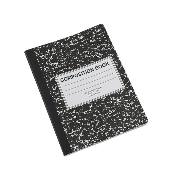 PPKVUFD Composition Notebook, Wide Ruled Paper, Marble Cover, 1 Notebook, 7-1/2" x 9-3/4", 100 Sheets per Comp Book, Office, Journaling, Notes, Black