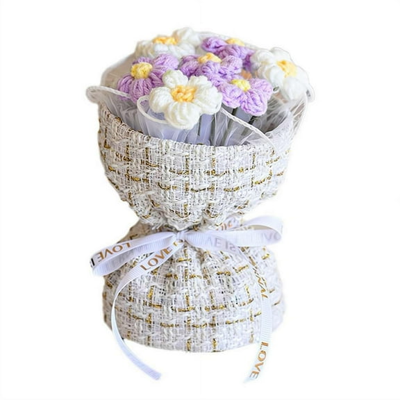 PPKVUFD Crochet Flowers Bouquet - Hand Knitted Puff Crochet Flower Bouquet for Home Decor, Weddings, Birthdays, Mother's Day, Valentines Day, Faux Crochet Flower