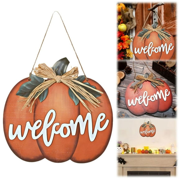 PPKVUFD Fall Decorations for Home - Hanging Wooden Pumpkin Decor, Welcome Sign for Front Door, House Warming Gifts New Home, Autumn Harvest Thanksgiving Decoration for Outdoor Porch Wall Living Room