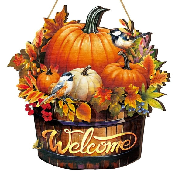 PPKVUFD Fall Pumpkin Welcome Sign Hello Fall Wood Hanging Decoration Autumn Wooden Signs Rustic Thanksgiving Decorative for Porch Home Wall Indoor Outdoor Decor