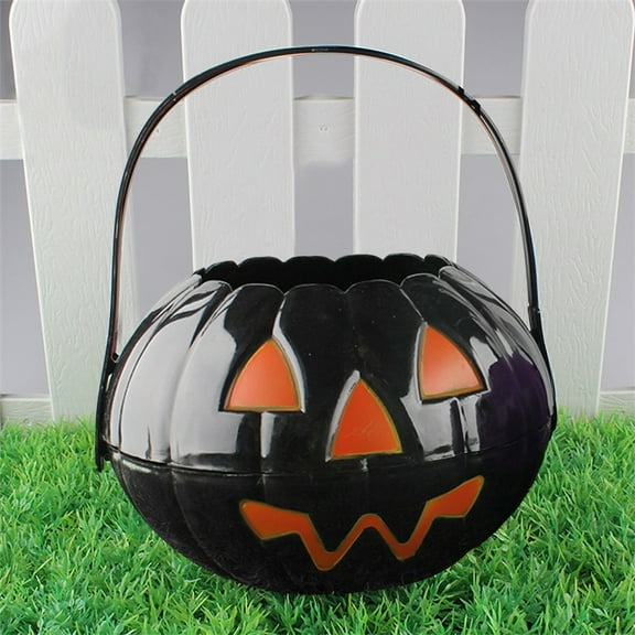 PPKVUFD Halloween Decoration Foldable And Detachable Two And A Half Pumpkin Bucket Medium PP Candy Bag Bucket, Halloween Decorations(Black)