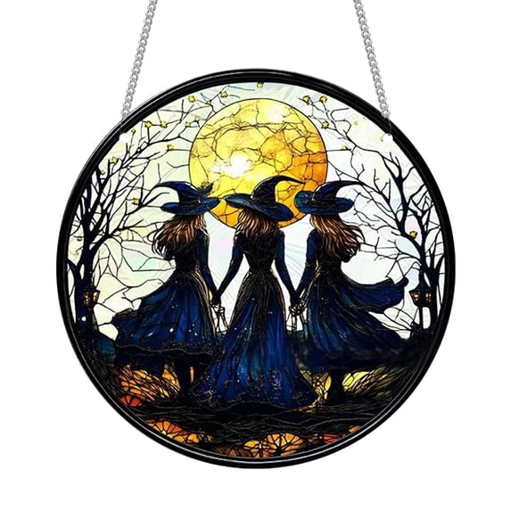 PPKVUFD Halloween Witch Themed Ornaments, Acrylic Stained Glass Window Hanging Sun Catcher Decor, Charming Witch with Hat Gothic Halloween Wall Pendant Decor for Home Holiday Party