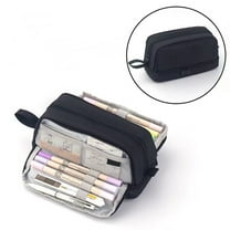 PPKVUFD Large Capacity Pencil Case 3 Compartment Pouch Pen Bag, Big Capacity Pencil Pouch Pen Bag, Portable Canvas Stationery Organizer with Zipper, Black