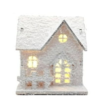 PPKVUFD Lighted Wooden Snow Village for Christmas Tabletop Decor - 1 Pcs Houses With LED, 4 inch Winter Accessories, White Xmas Figurines for Home Office