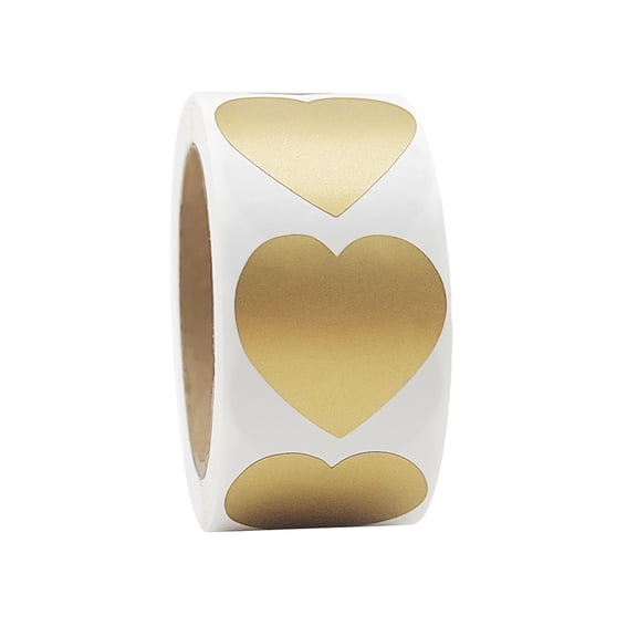 PPKVUFD Love Heart Shape Gold Permanent Adhesive Label 1'' Labels of Paper 300 Stickers per Roll for Valentine's Day, Mother's Day, Wedding, Anniversaries, Reward