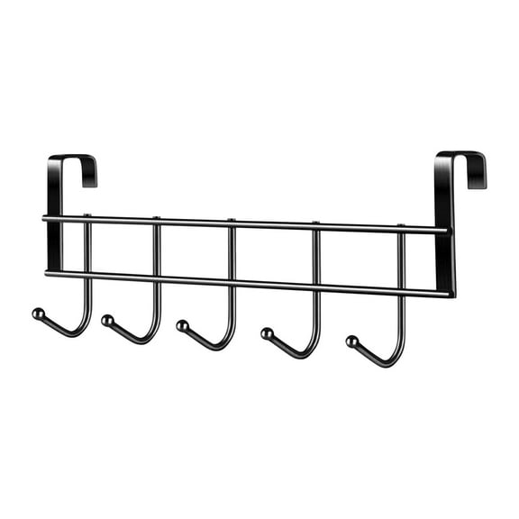 PPKVUFD Over The Door Hooks Hanger, 5 Hook Organizer Rack, Fits 2" Doors, Bathroom Accessories and Towel Rack Organization - 1 Pack, Black