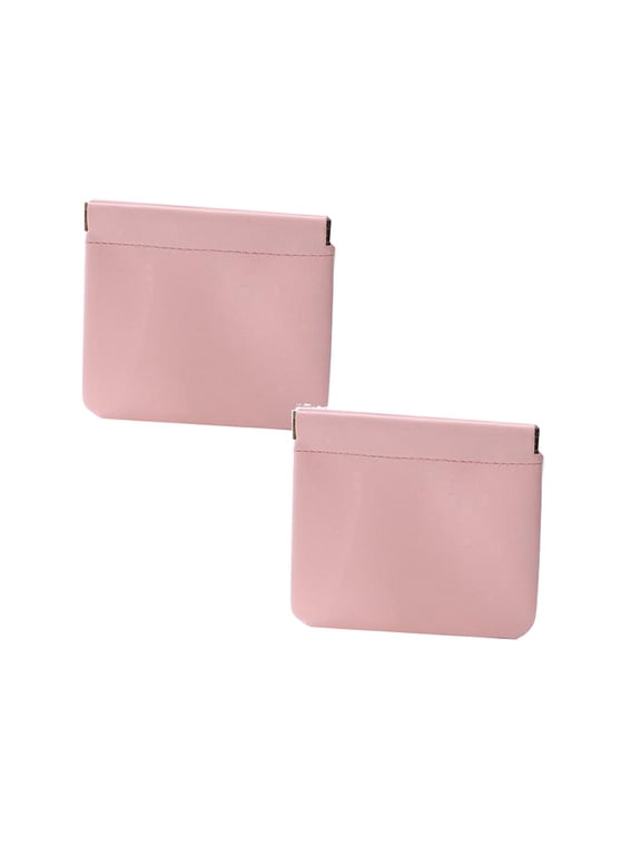Personalized Closure Leather Organizer Pouch, 2Pcs Lambskin Pocket Cosmetic Bag Portable Self-Closing Small Makeup Bag for Purse Women Mini Travel Coin Storage Pouches