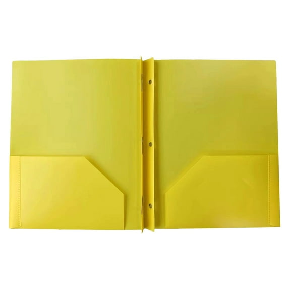 PPKVUFD Plastic Folders with Pockets and Prongs Yellow - Two Pocket Folder with Brads - 3 Prong Folders with Pockets for Letter Size Sheets, 2 Pocket Folders with 3 Metal Prongs Fastener Clips,Yellow