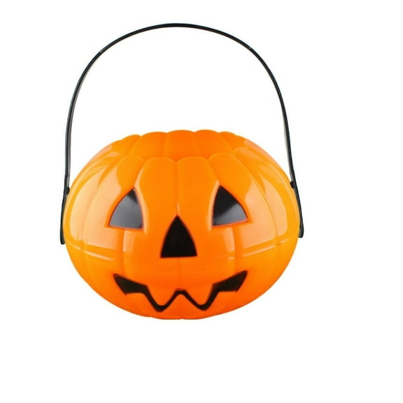 PPKVUFD Pumpkin Candy Bucket, Plastic Pumpkin Bucket 7x4 In Portable Pumpkin Pail with Handle Reusable Cute Halloween Candy Bucket for Trick or Treat Party, Halloween Pumpkin Bucket(Style2-Orange)