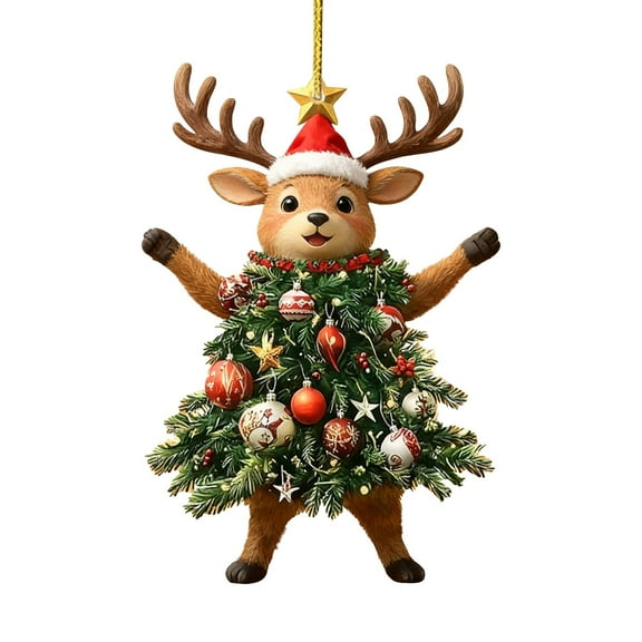 PPKVUFD Reindeer Christmas Tree Ornament - Festive Holiday 2D Acrylic Hanging Decoration - Reindeer Christmas Tree Topper Ornament