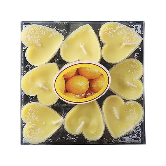 PPKVUFD Tea Candles Heart Romantic Candle Small Sweet Wedding Party and Home Votive Parties Tealight Wishing Romantic Decor Birthday Halloween Emergency Family Pack of 9 (Yellow)