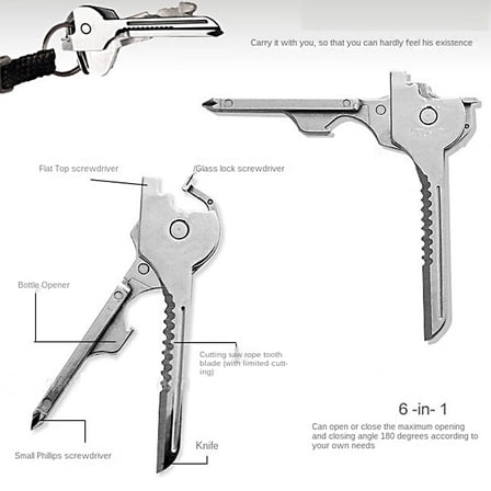 PPLoney 6-in-1 Multifunctional Key Tool - Keychain Opener & Screwdriver - Stainless Steel Portable Gadget for Home & Outdoor Use - Compact Keyring Essential
