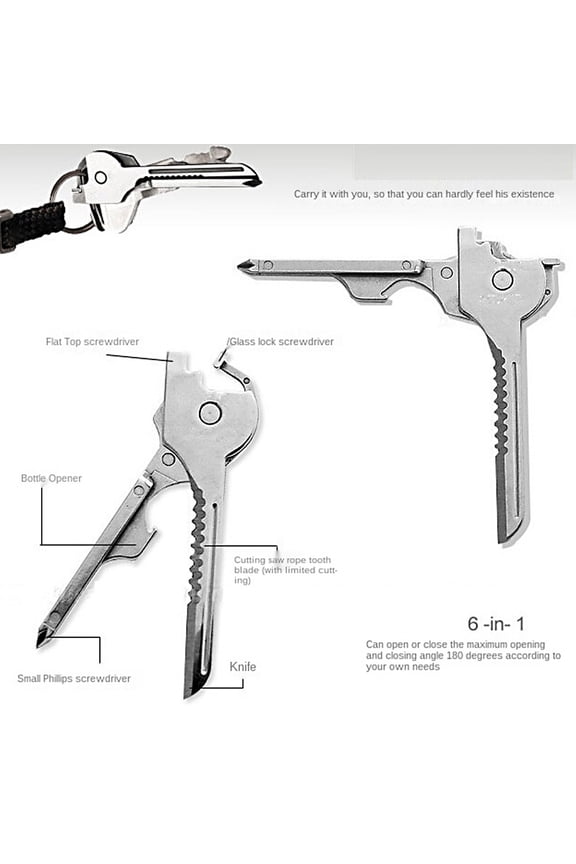 6-in-1 Multifunctional Key Tool - Keychain Opener & Screwdriver - Stainless Steel Portable Gadget for Home & Outdoor Use - Compact Keyring Essential