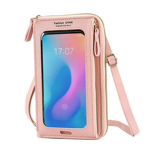 PPLoney Barrier Touchscreen Crossbody Phone Bag - Small PU Leather Handbag with Coin Purse, Credit Card Slots & USB Opening for Convenient Charging, Ideal for Travel & Outdoor Activities. (Pink)