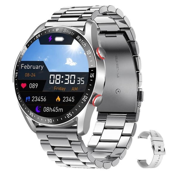 PPLoney Bluetooth Call Smartwatch with Stainless Steel Strap, 1.45-inch Screen, Heart Monitoring, IP67 Waterproof, Music Storage, Health Alerts, and More