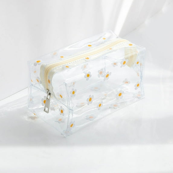 PPLoney Clear Makeup Bag - Transparent Travel Cosmetic Bag for Women - Portable Mini Wash Storage with Flower Print - Zipper Toiletries Organizer -for Family Trips and Daily Use