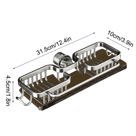PPLoney Efficient Sink Storage Rack – No Punching, Space Aluminum Organizer for Kitchen & Bathroom – Quick Drying Draining Rack, 13×4 Inch, with Hooks for Sponges & Brushes