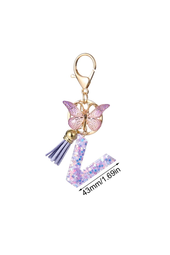Fashion 26-Letter Key Chain Pendant with Butterfly Tassel - Elegant Gradient Design with Shiny Diamond Letters for Backpack or Car Keys