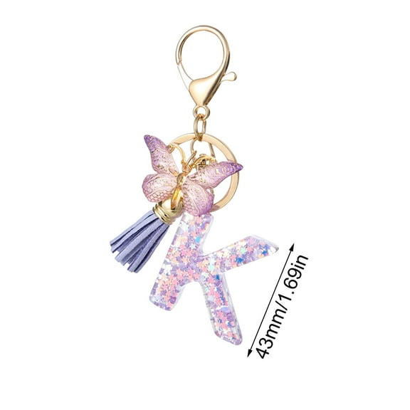 PPLoney Fashion 26-Letter Key Chain Pendant with Butterfly Tassel - Elegant Gradient Design with Shiny Diamond Letters for Backpack or Car Keys