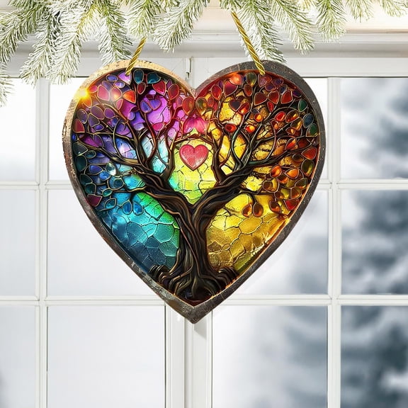 PPLoney Heart Shaped Tree of Life Suncatcher - Positive Energy Indoor/Outdoor Wall Hanging Decor