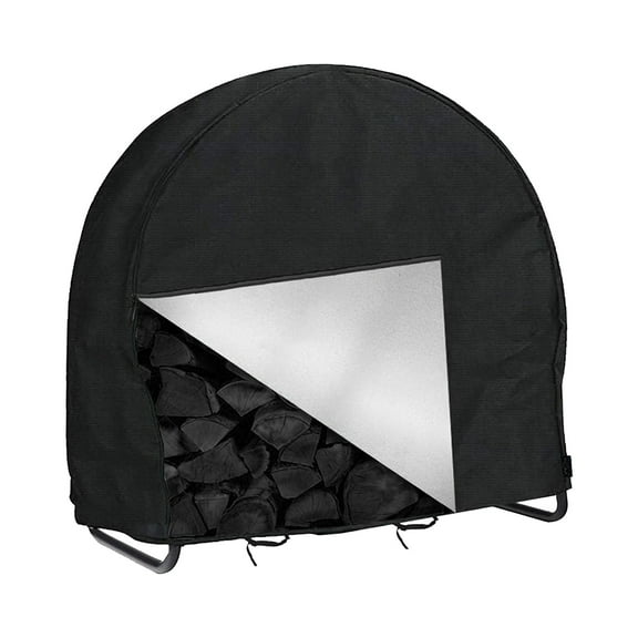 PPLoney Heavy Duty Firewood Rack Cover with Openable Front Flap - Weatherproof Log Hoop Cover for Outdoor Storage, Durable Protection Against Rain and Snow (Black)