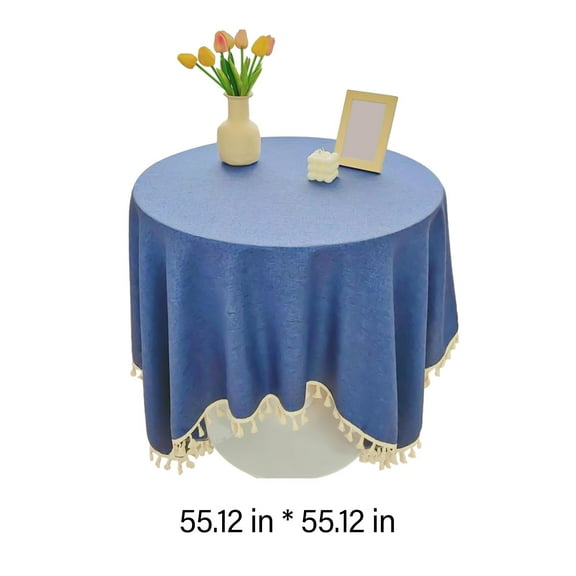 PPLoney Heavy Duty Linen Table Cloth with Tassel Edges, Waterproof & Wrinkle-Free, Ideal for Indoor and Outdoor Dining, Weddings, and Parties(Blue)