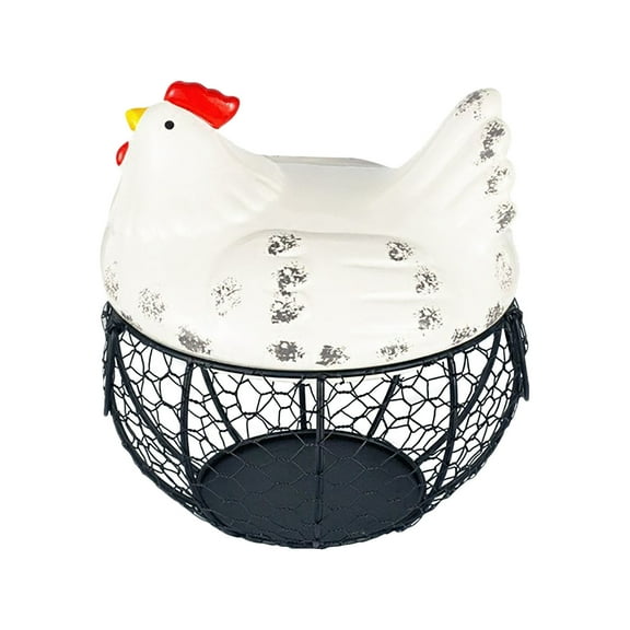 PPLoney Hen Storage Basket - Iron & Ceramic Egg Storage Container, Multifunctional Hollowed-out Potato & Garlic Organizer, Decorative Kitchen Basket, 22cm × 19.5cm