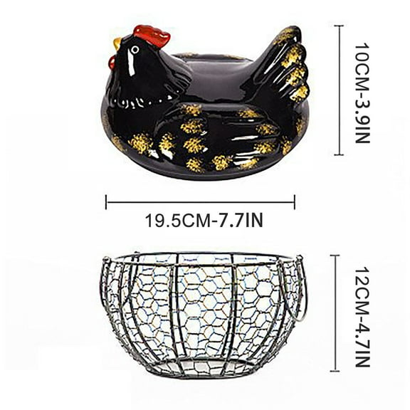 PPLoney Hen Storage Basket - Iron & Ceramic Egg Storage Container, Multifunctional Hollowed-out Potato & Garlic Organizer, Decorative Kitchen Basket, 22cm × 19.5cm