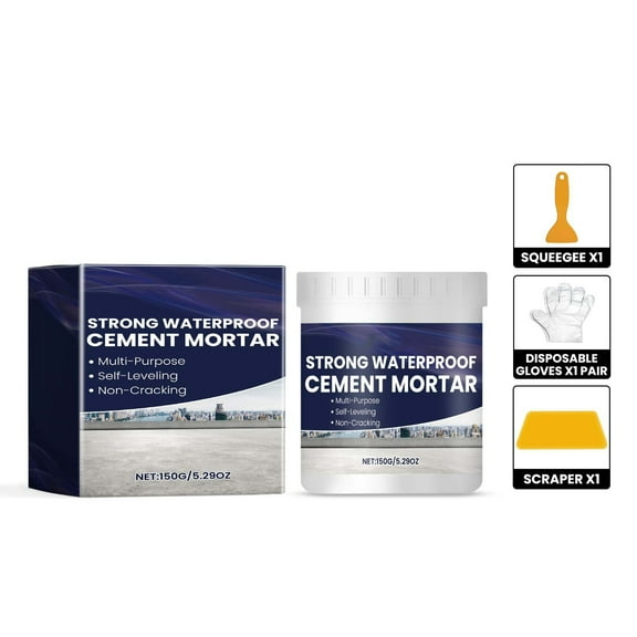 PPLoney High-Quality Waterproof Cement Mortar for Wall Repair and Floor Leakage Prevention - Fast-Drying, Self-Leveling, Versatile 150g Pack with Gloves and Scraper