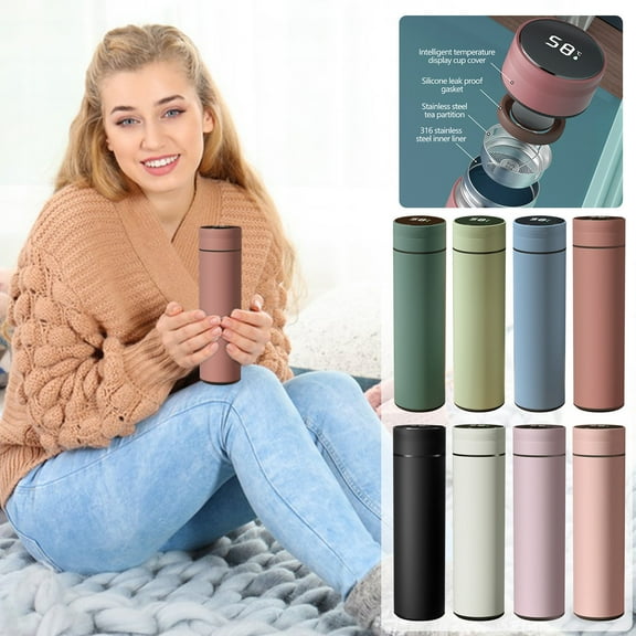 PPLoney Insulated Stainless Steel Water Bottle with LED Temperature Display - 480ML Coffee Vacuum Flask for Travel, Office, Outdoor Activities