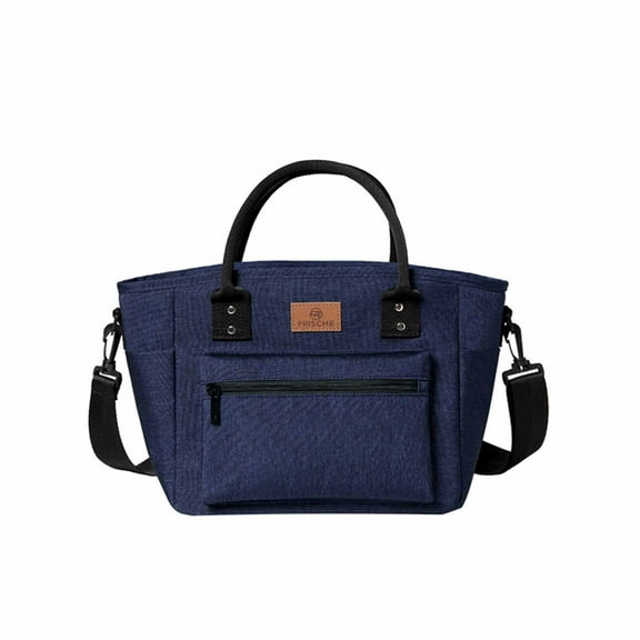 PPLoney Large Capacity Insulated Lunch Bag - Waterproof & Stain-Proof Bento Bag with Extended Strap for Convenient Carrying at Office or Outdoors (Navy)