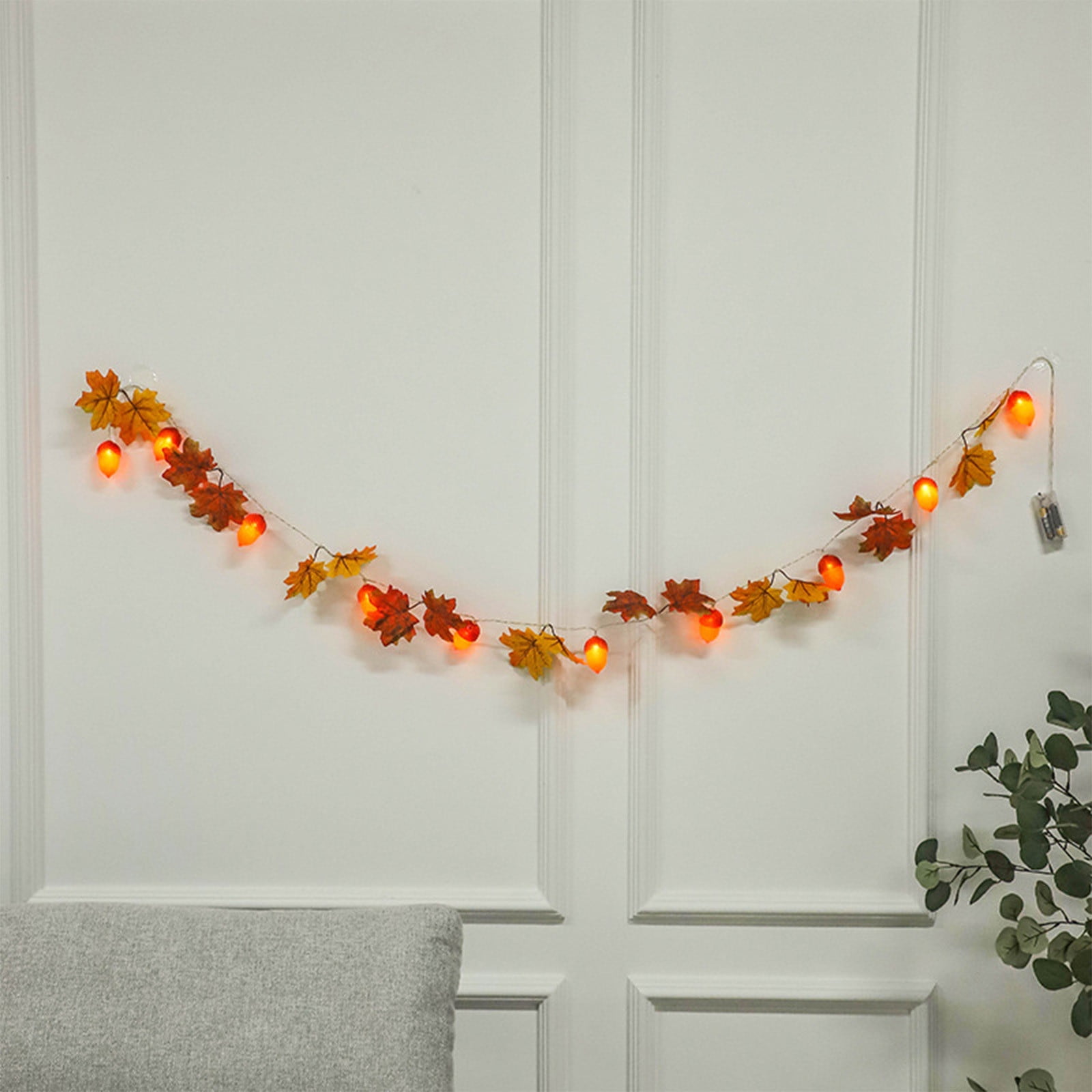 PPLoney Lighted Fall Garland with 10 LED - 6.6Ft Maple Leaves and ...