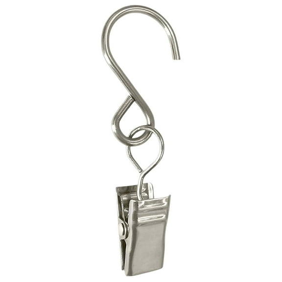PPLoney Metal S-Hook with Clip for Shower Curtains, Party Lights, and Decor - Durable Stainless Steel Multi-Functional Hanger for Indoor/Outdoor Use, Easy to Install, 6cm Size