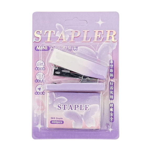 PPLoney Mini Portable Gradient Stapler - Compact Labor-Saving Stapler for Office Use, Includes 400 Staples, Ergonomic One-Hand Operation, Stylish Desk Accessory (Purple)
