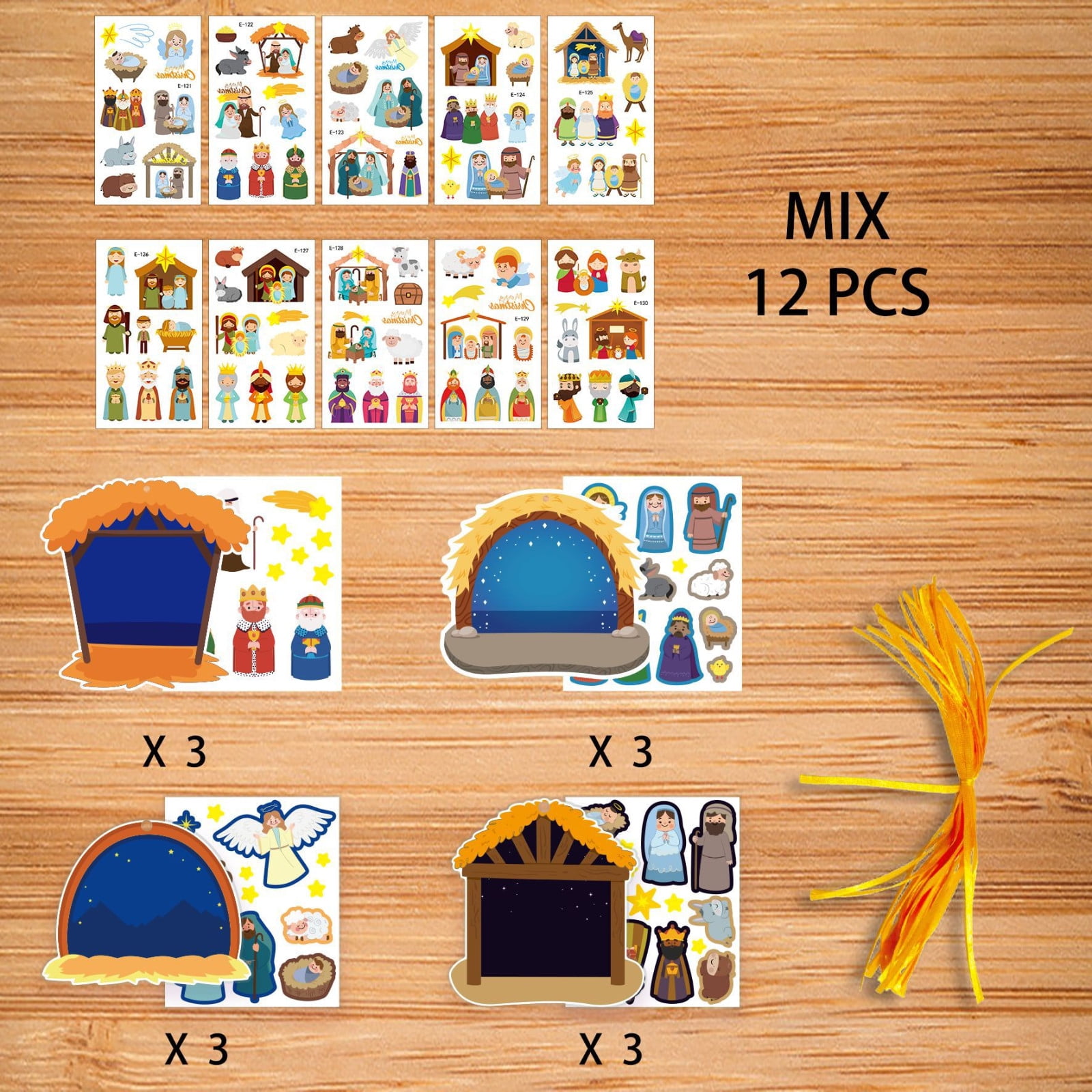 PPLoney Nativity Scene Card Sticker Set with Christmas Tree Decorations ...