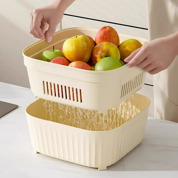 PPLoney Plastic Kitchen Drain Basket - 8.27x6.89 Inch Space Saving Vegetable Organizer, Multi-Purpose Food Storage Container with Drain Holes (3 Colors)