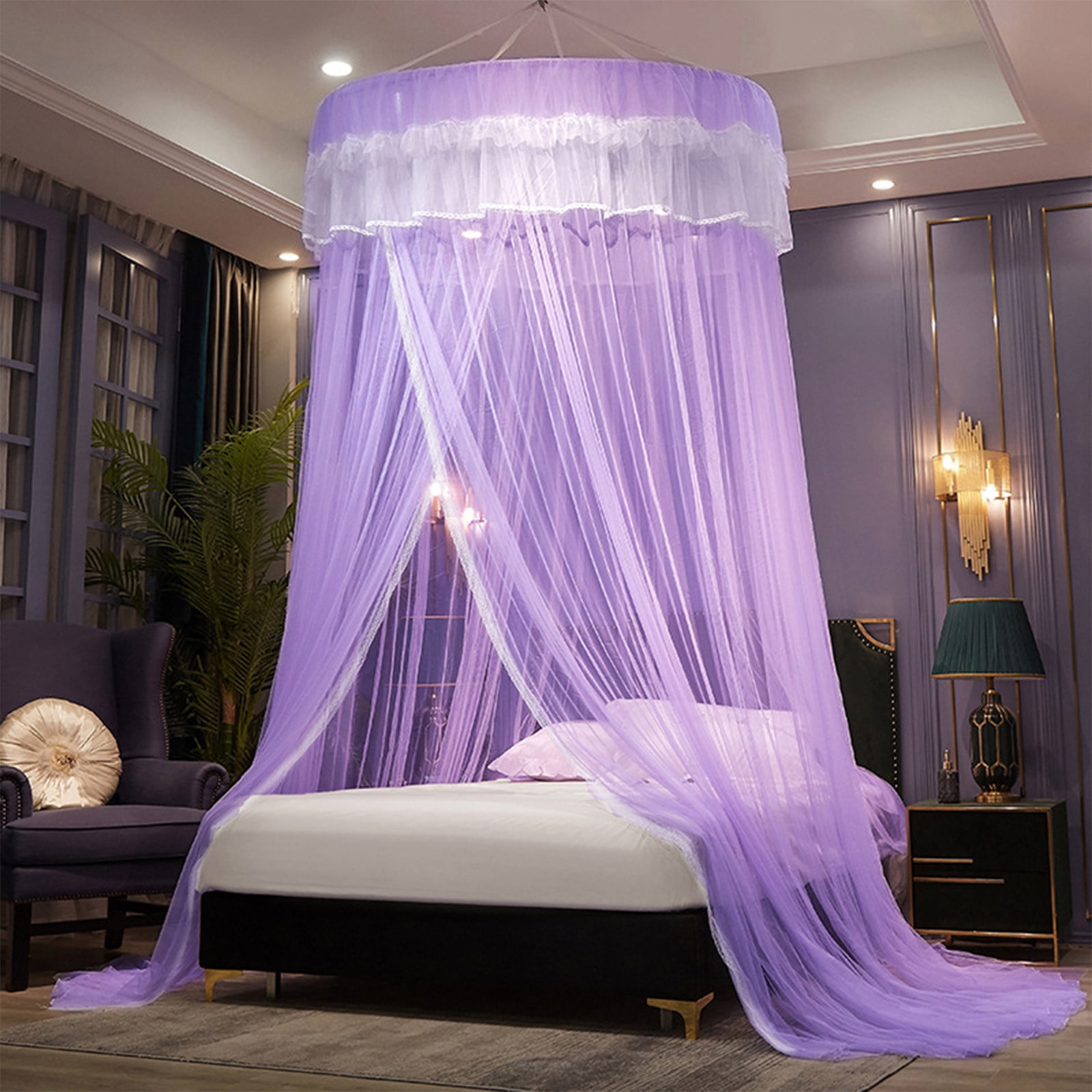 PPLoney Princess Canopy Bed Tent for Girls, Elegant Lace Mosquito Netting, Indoor Outdoor Decoration, Easy to Install, Fits Cribs and Beds, Soft Polyester, Romantic Bedroom Decor