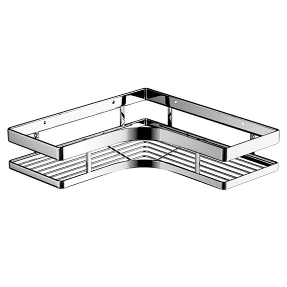 PPLoney Silver Stainless Steel Bathroom Corner Storage Shelf, Rust-Proof Organizer Rack for Small Spaces, Easy Install with Drainage Design, 27×27×6cm