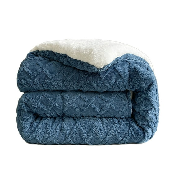 PPLoney Soft Double Layer Lambskin Throw Blanket - Lightweight & Washable Faux Fur Blanket for Adults, Perfect for Sofa, Bed, & All Seasons - 150×200cm/59×78.9in - Blue