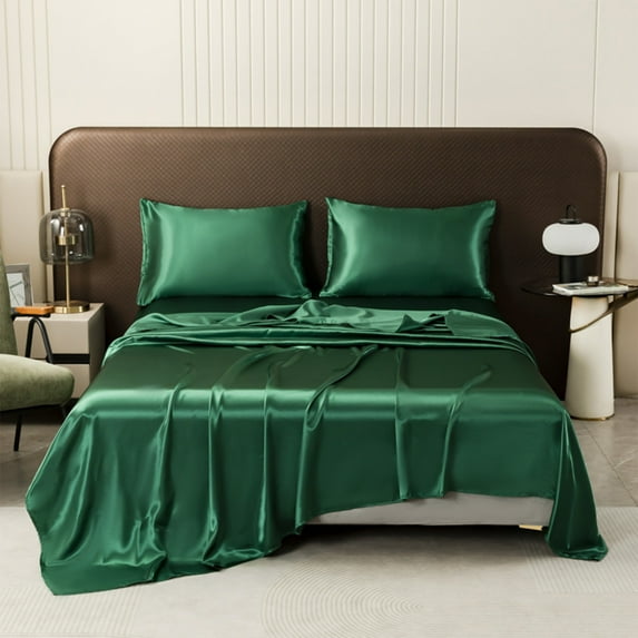 PPLoney Soft Matte Satin Polyester Bed Sheet Set, Deep Pocket Fitted Sheet with Pillowcases, Various Colors, Size 203x153cm