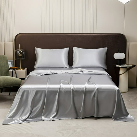 PPLoney Soft Solid Matte Satin Bed Sheet Set with Pillowcases - Queen Size, Breathable Polyester, Multiple Colors Available, Luxurious and Comfortable Bedding