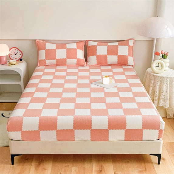 PPLoney Soft and Warm Fitted Sheet for Mattress - Quilted, Non-Slip, Breathable, Checkerboard Design - Winter Cozy Bed Protector in Multiple Colors