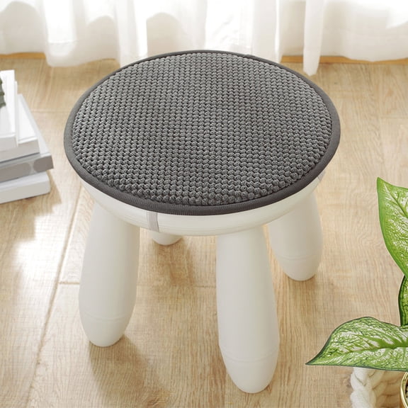 PPLoney Solid Wood Round Stool with Thick Flock Cushion for All Seasons - 40cm, Available in Coffee, Gray, Dark Gray, Orange, Yellow