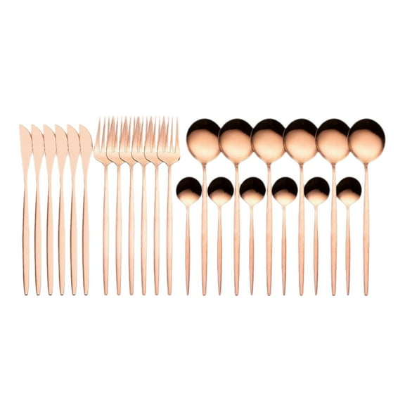 PPLoney Stainless Steel Cutlery Set, 24-Piece Titanium Gold Plated Tableware Gift Box, Modern Design with Knives, Forks, and Spoons for Elegant Dining(Rose Gold)